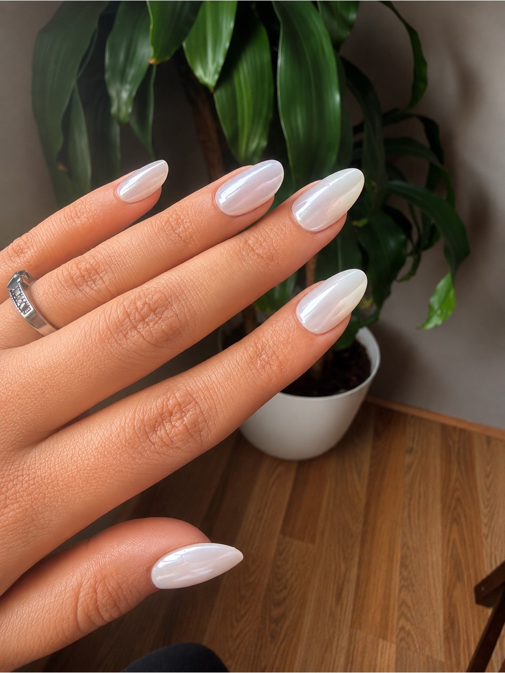Pearlescent White Almond Press-On Nails